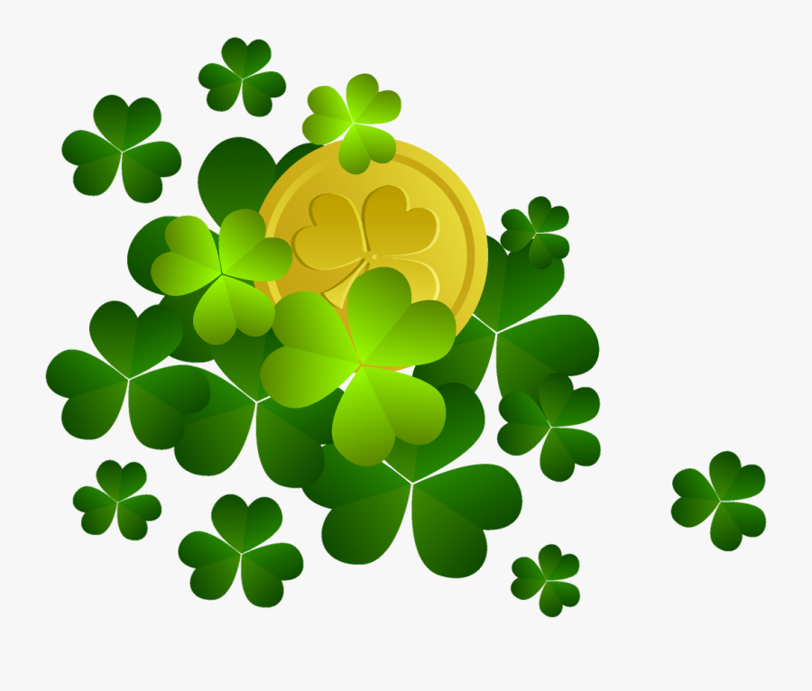 St Patricks Shamrocks With Coin Decor Png Clipart - St Patricks Day Clipart Transparent Background, Transparent Clipart