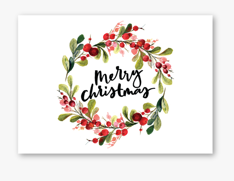 Merry Christmas Watercolor Card, Transparent Clipart