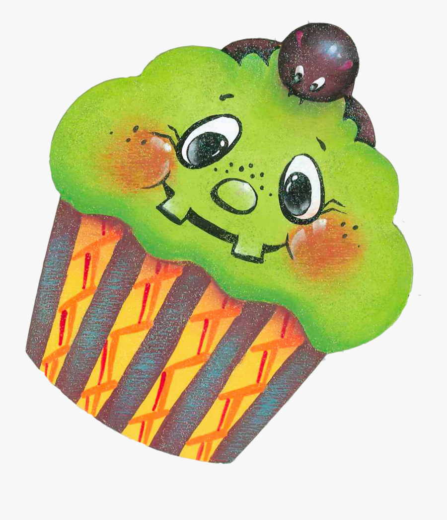 Halloween Cupcake Cutouts Painted In Acrylics By Laure - Cartoon, Transparent Clipart