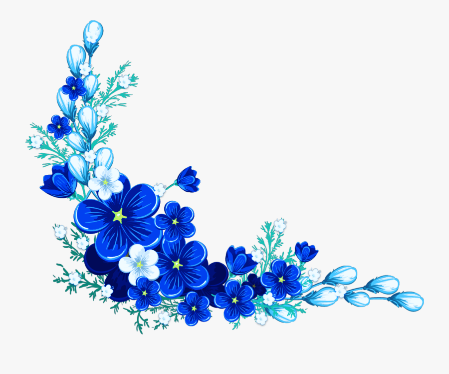 Digital Flower Frame Blue Flower Border - Blue Flower Border Design, Transparent Clipart