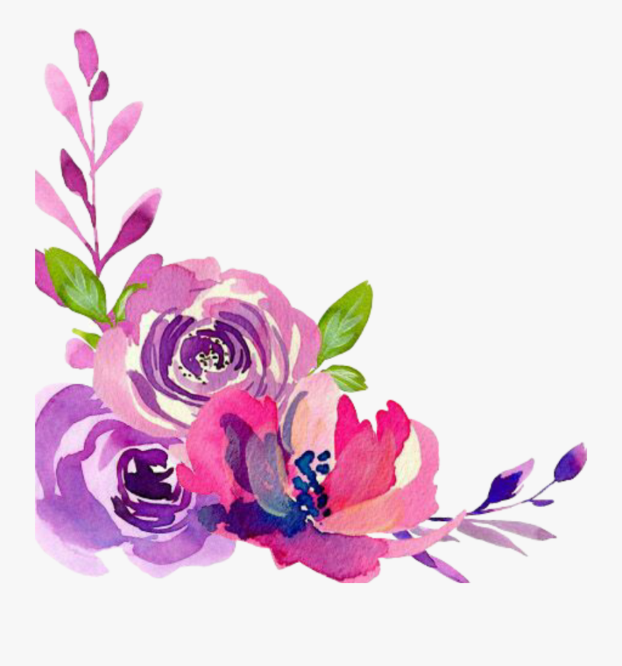 Ftestickers Watercolor Flowers Border Corner - Watercolor Flowers Pink Purple Png, Transparent Clipart