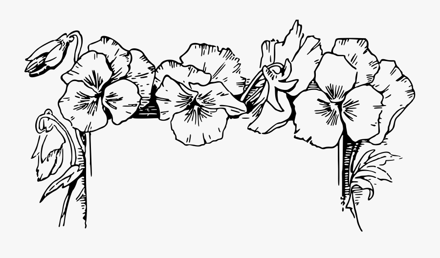 Floral Top Border Clip Arts - Floral Border Line Drawing, Transparent Clipart