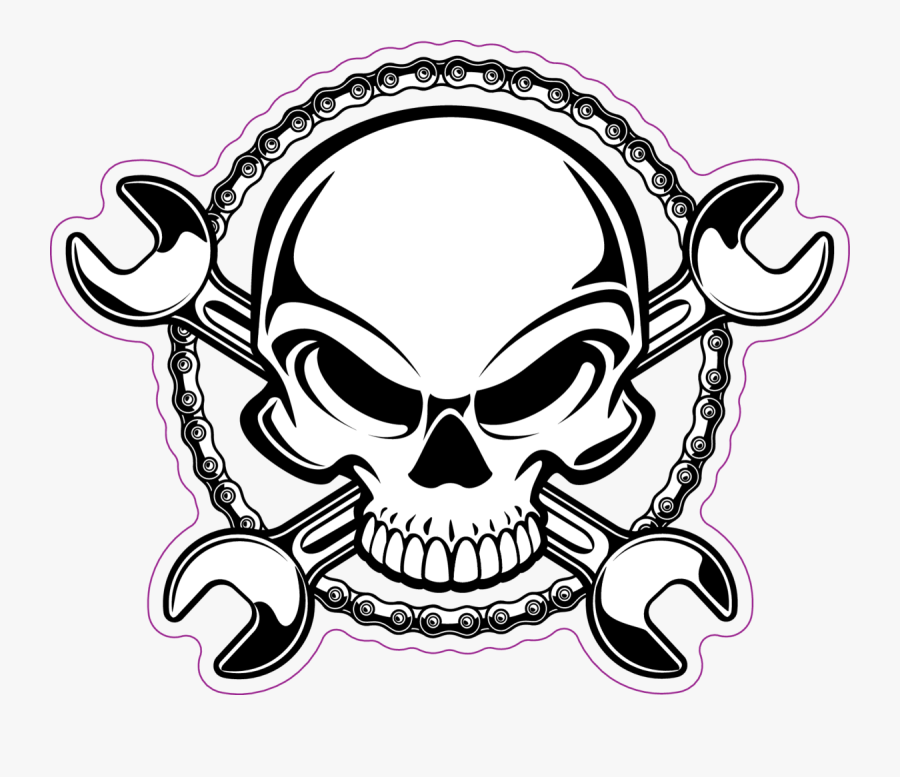 Human Skull With Crossing Wrenches And Sprocket Chain - Sprocket Logo Skull, Transparent Clipart