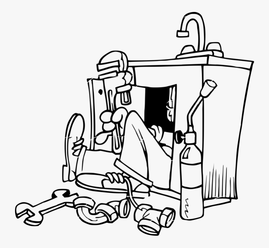 Line Art,angle,human Behavior - Clipart Black And White Plumber, Transparent Clipart