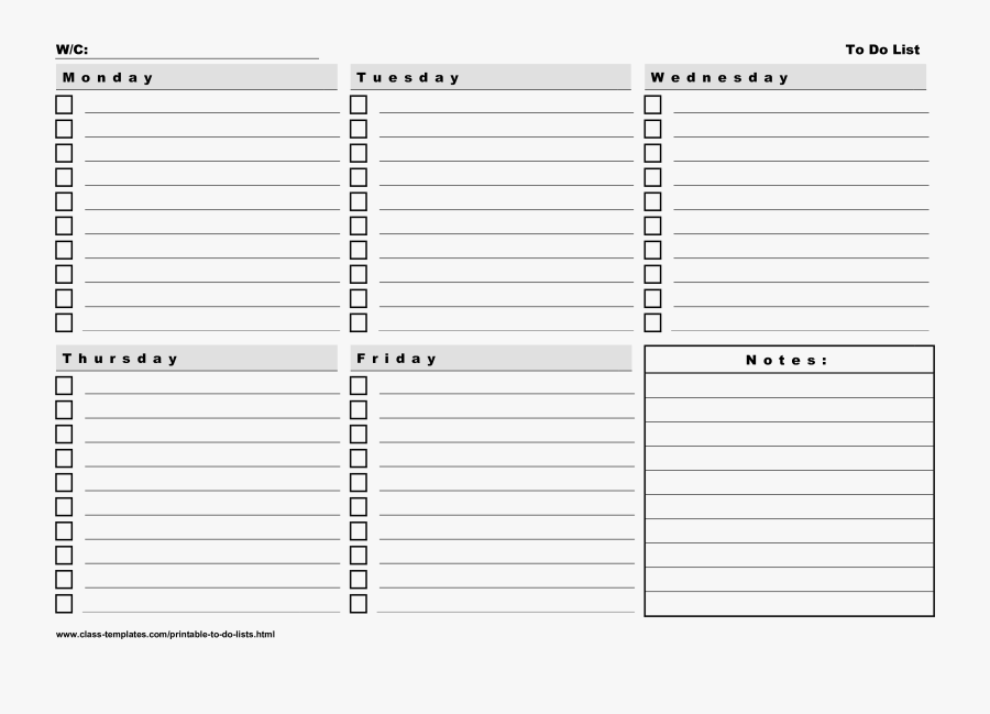 Clip Art Printable To Do List Template - 5 Day Weekly To Do List, Transparent Clipart