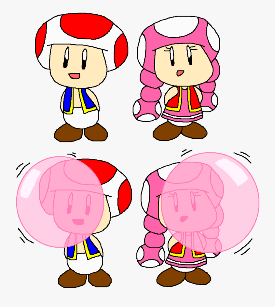 Toad And Toadette Normal And Bubble Gum By Pokegirlrules - Bubble Gum Toadette Art Toad, Transparent Clipart