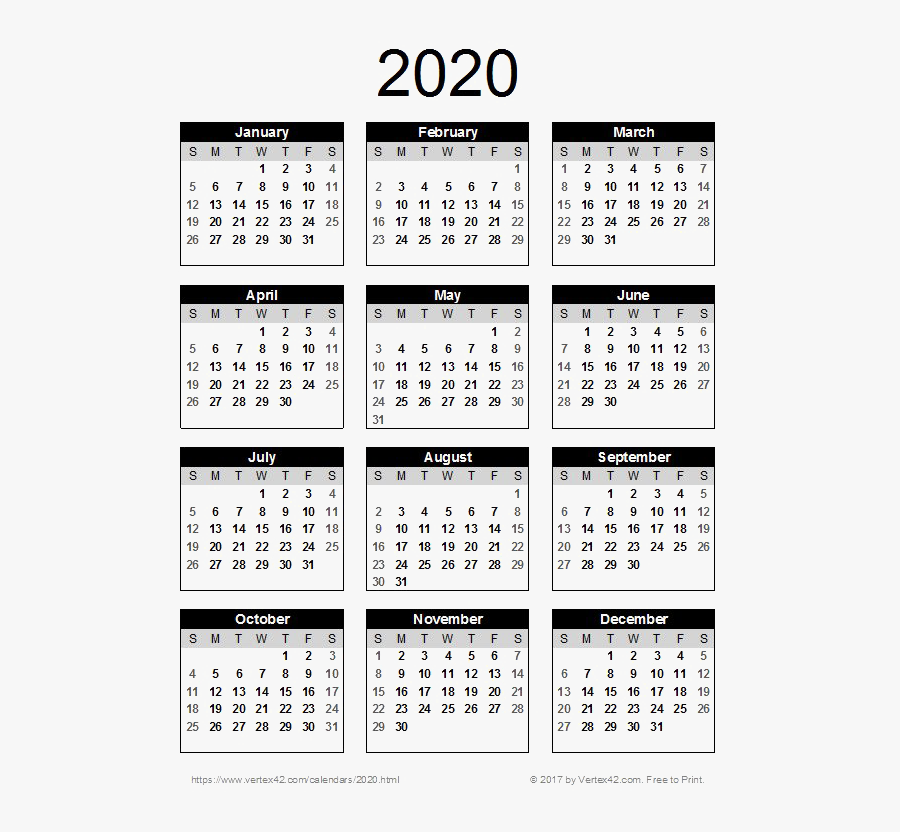 2020 Calendar Png Pic - Printable 2020 Calendar Uk, Transparent Clipart