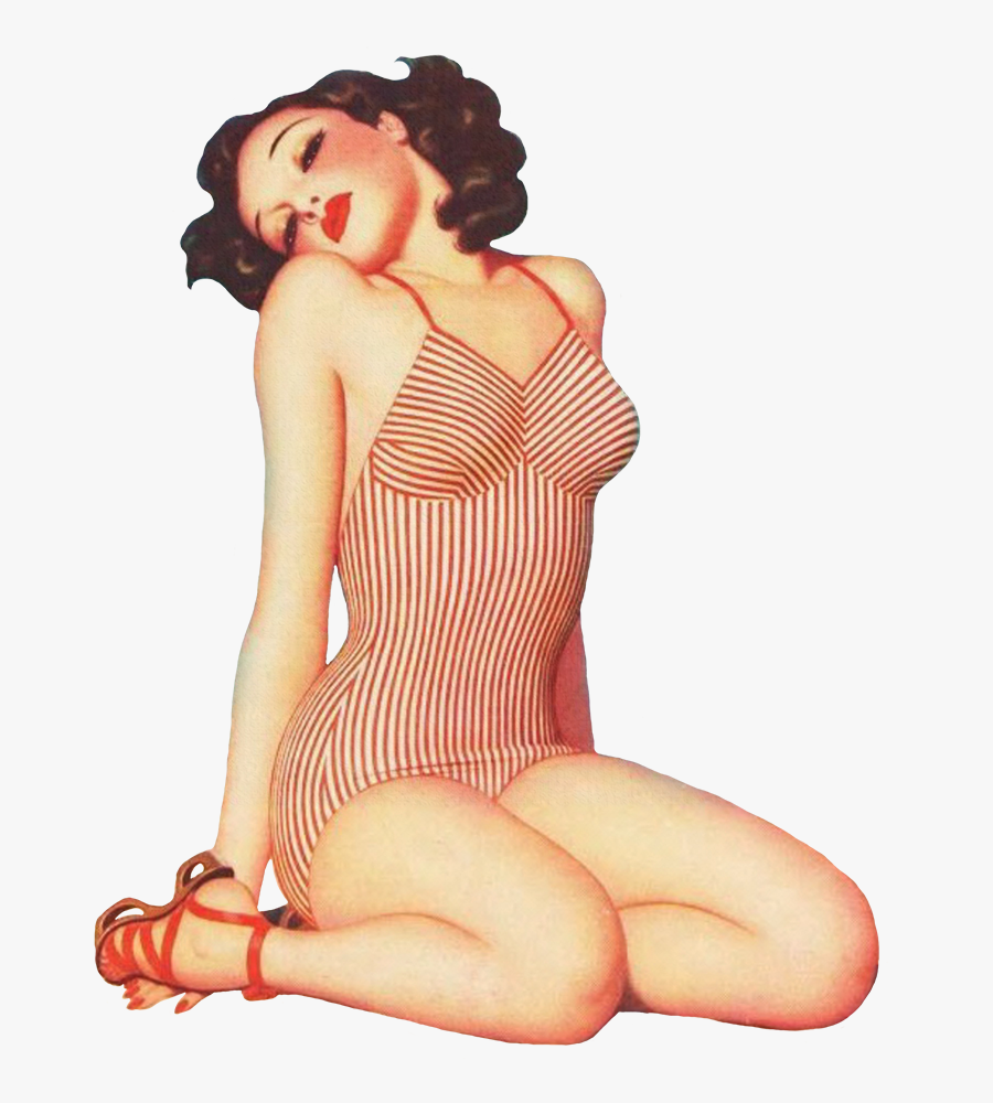 Vintage Clip Art Girl In Bathing Suit - Vintage Pin Up Public Domain, Transparent Clipart