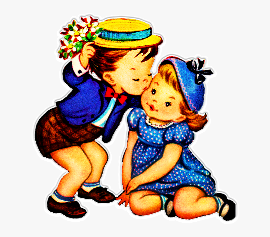 Kissing Clipart Kind Child - Vintage Valentine Png, Transparent Clipart