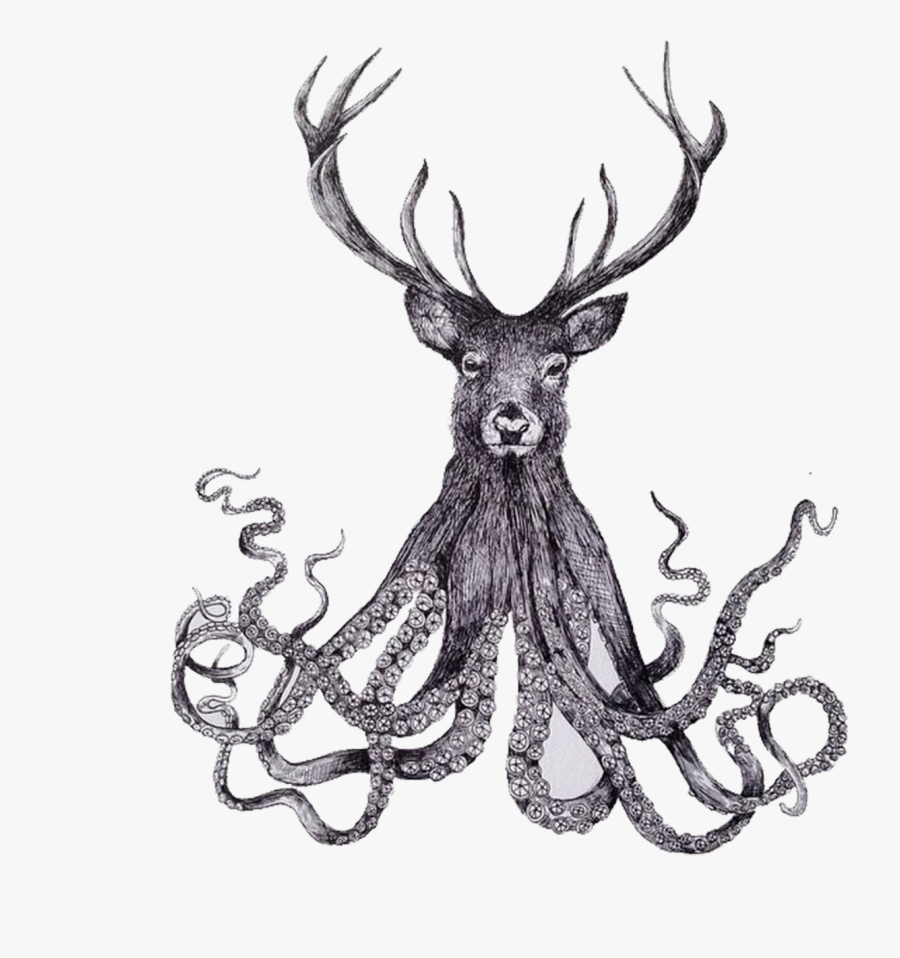 Banner Black And White Download Paper Illustrator Illustration - Octopus With A Deer Head, Transparent Clipart