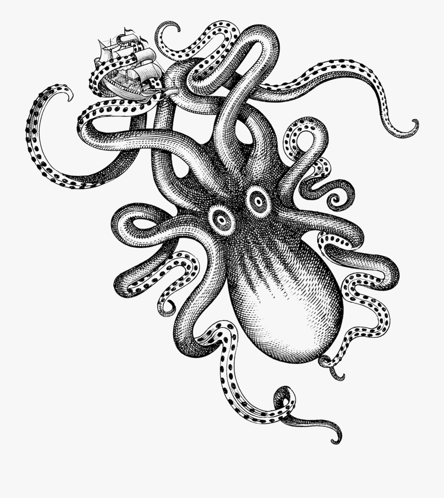 Kraken Rum Liquor Octopus - Kraken Black And White, Transparent Clipart
