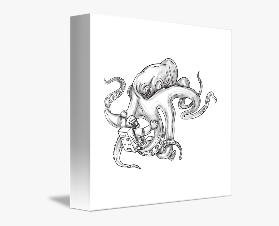 Clip Art Octopus Fighting - Astronaut Fighting Octopus, Transparent Clipart