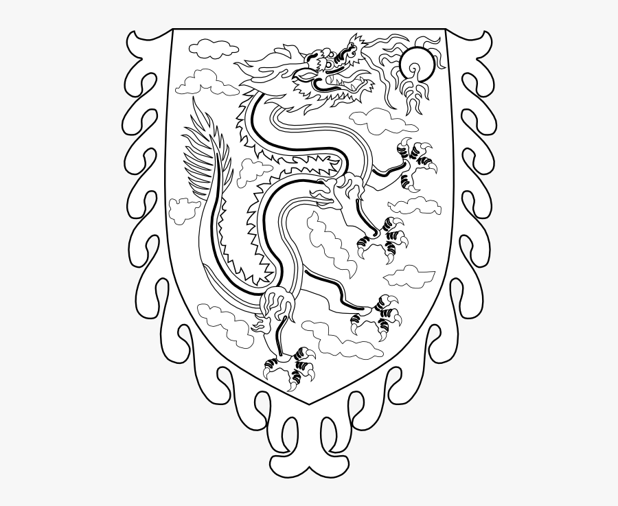 Chinese Dragon Banner Black White Line Flag Flagartist - Qing Dynasty Black And White, Transparent Clipart