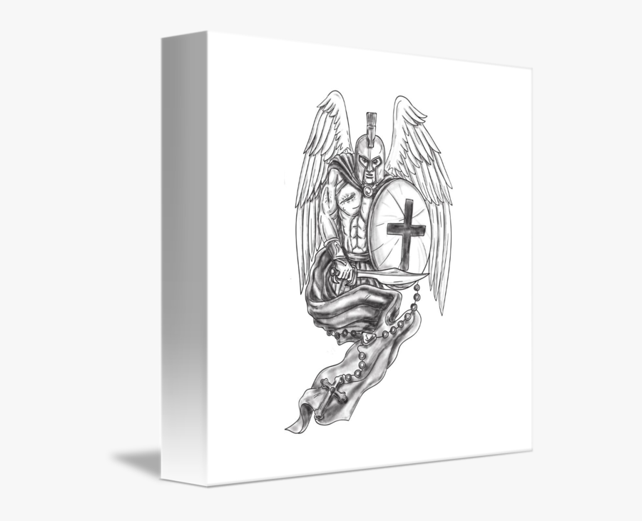 Clip Art Spartan Warrior Angel Shield - Sketch Spartan Warrior Tattoo Designs, Transparent Clipart