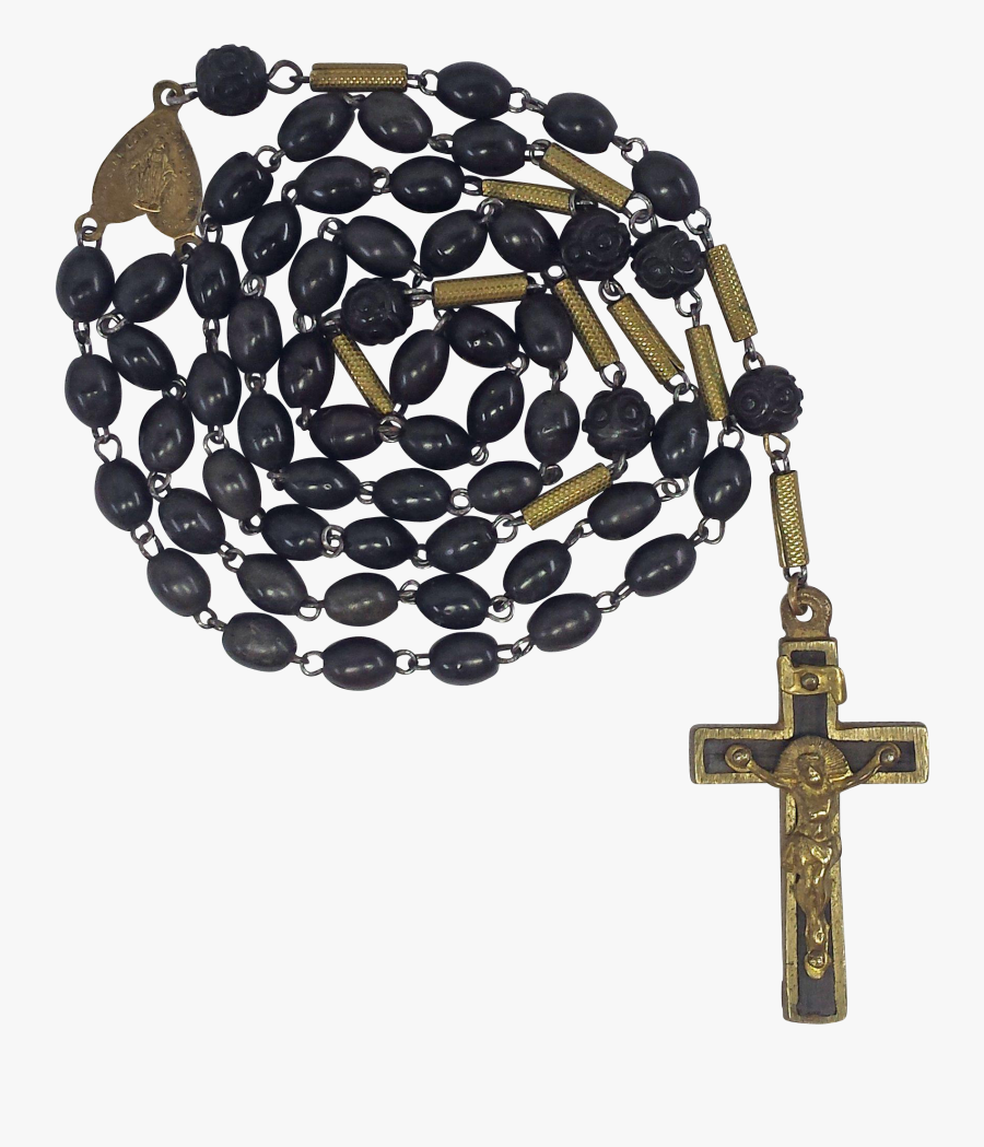 Elegant Antique Ebony & Brass Rosary Inverted Latin - Christian Cross, Transparent Clipart