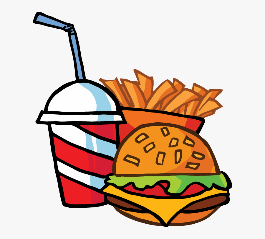 Fast Food Cheeseburger Drink With French Fries Tattoo - Food And Drink Cartoon, Transparent Clipart