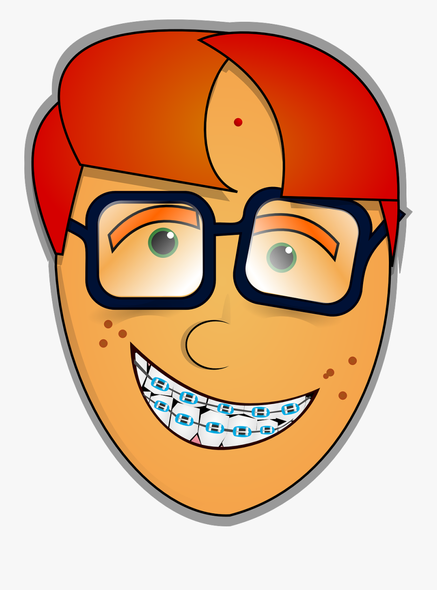 Nerd Guy Head - Child With Braces Cartoon, Transparent Clipart