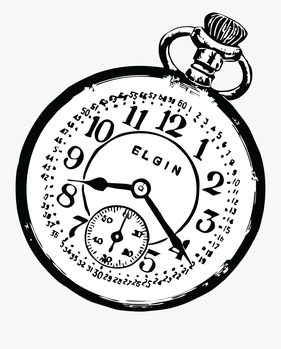 Free Clipart Of A Pocketwatch - Pocket Watch Line Art, Transparent Clipart
