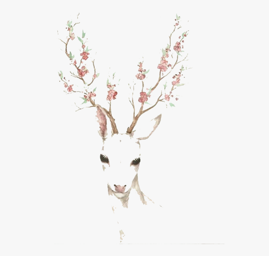 Elk Blossom Cherry Deer Watercolor Paper Antler Clipart - Watercolour Deer Png, Transparent Clipart