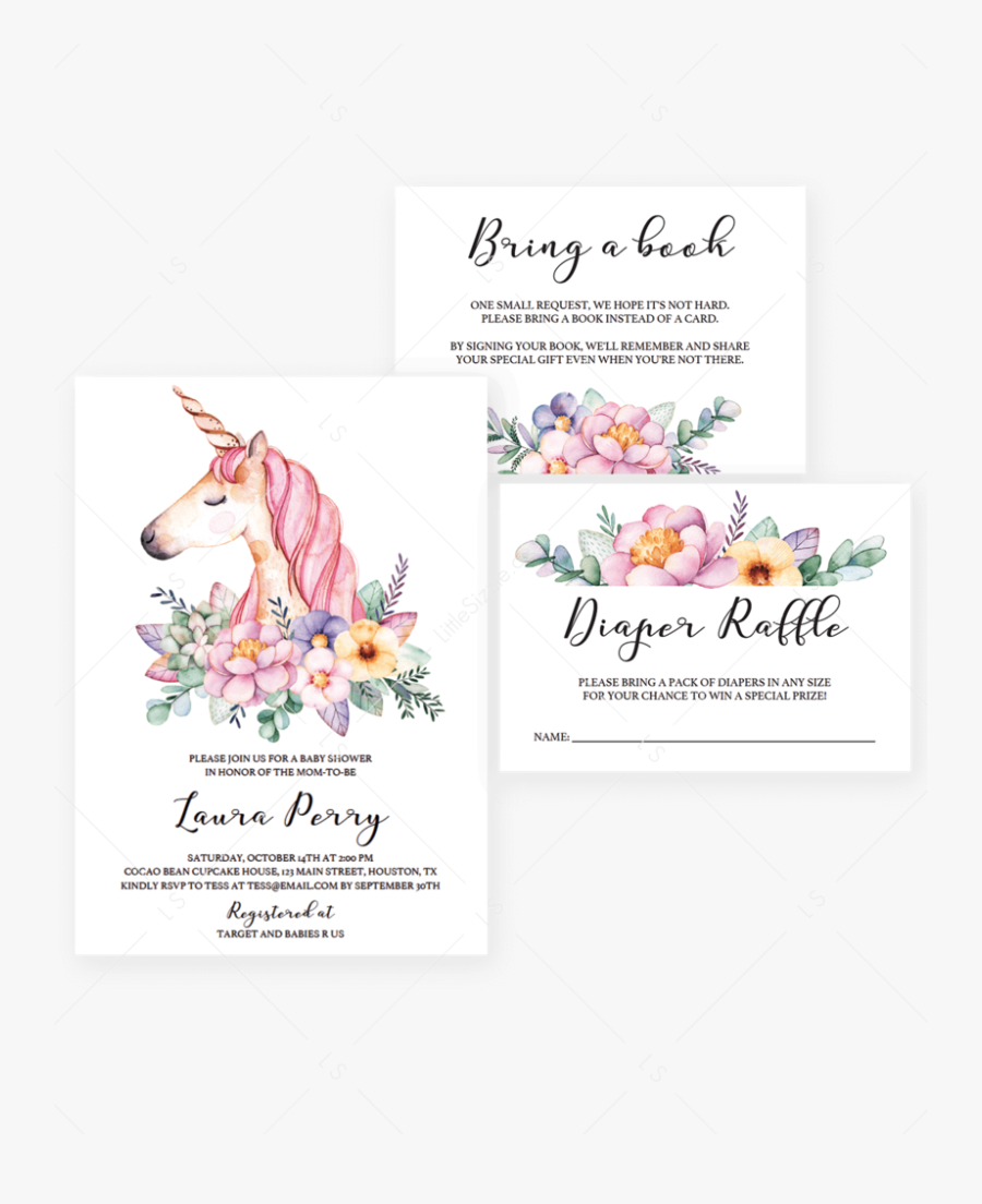 Unicorn Clipart Flowers Nursery - Template Unicorn Invitation Card, Transparent Clipart