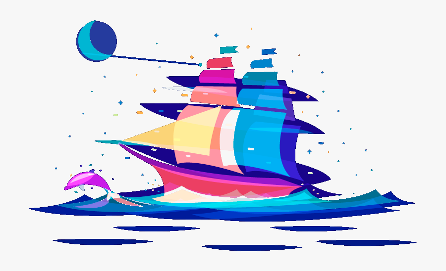 Clip Art Sailboat Color - Sailing Ship Drawing Colorful, Transparent Clipart