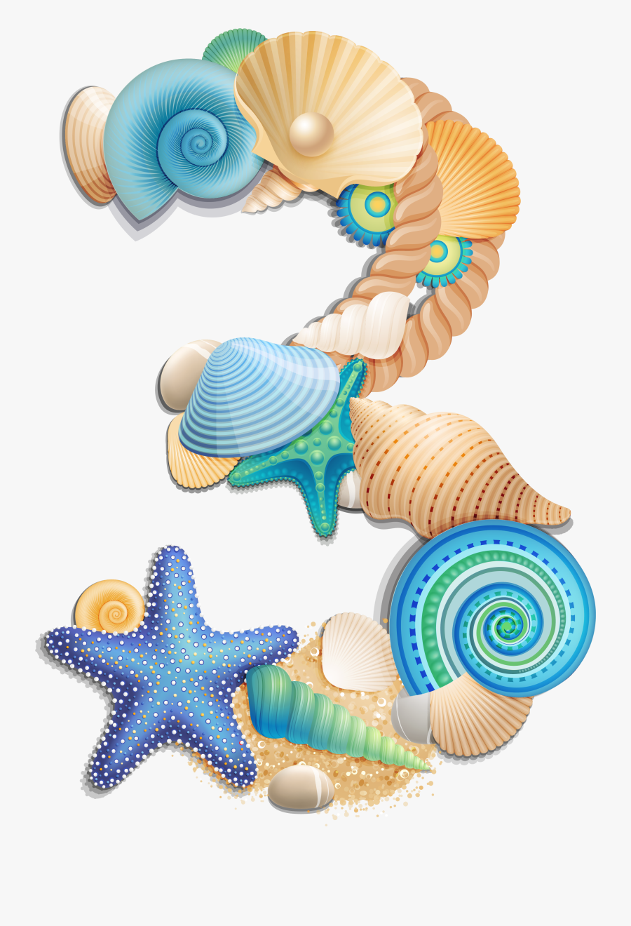 Transparent Number Three Sea - Seashell Invitation Png, Transparent Clipart