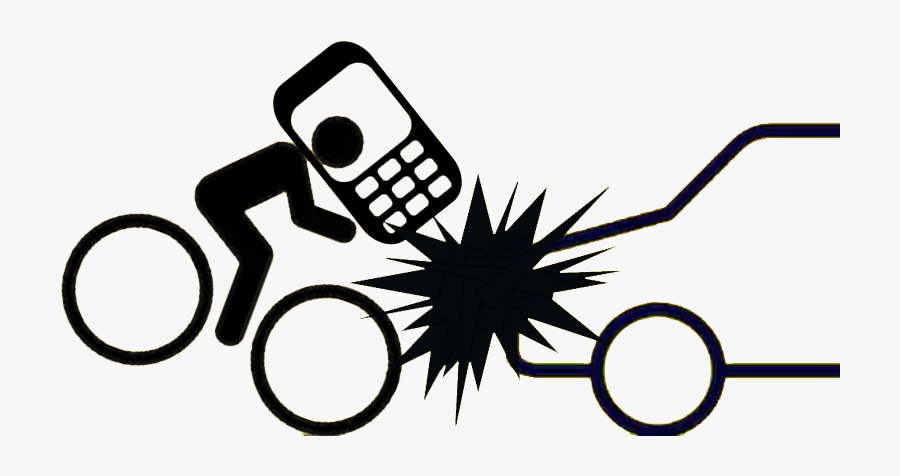 Distracted Bicyclist With Giant Cell Phone Around His, Transparent Clipart