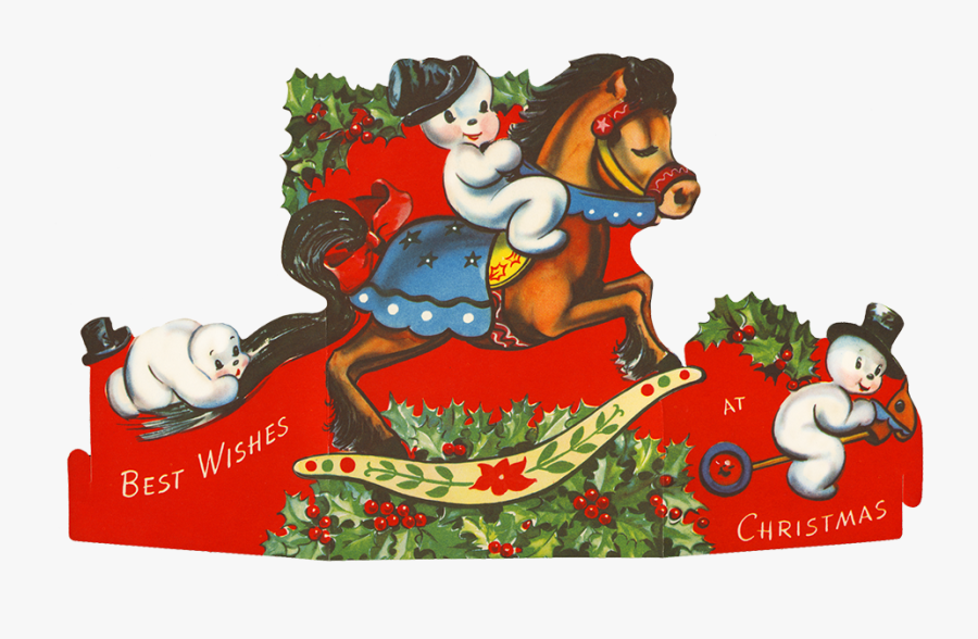 Funny Vintage Christmas Clip Art With Snowmen - Cartoon, Transparent Clipart