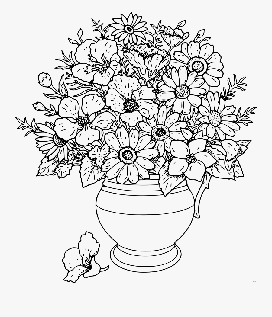 Free Vector Vase Of Wild Flowers Clip Art - Flower Vase Black And White, Transparent Clipart