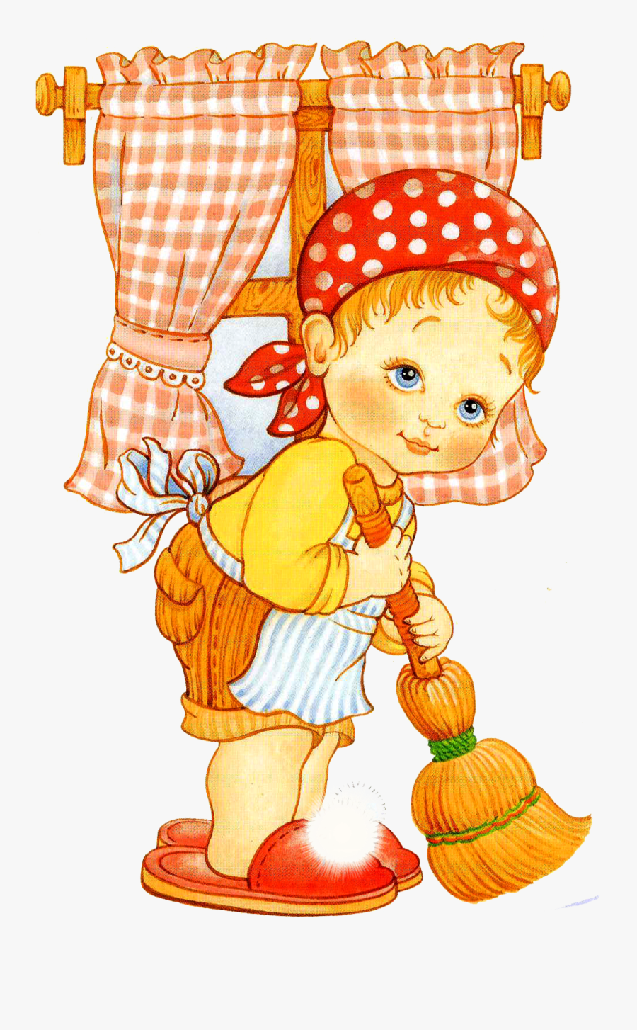 Рисунок Девочки С Метлой, Уборка - Little Girl Cleaning Clipart, Transparent Clipart
