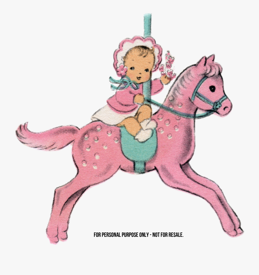 Baby Clip Art Pretty - Baby On Carousel Horses, Transparent Clipart