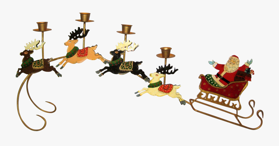 Transparent Santa Sleigh And Reindeer - Cartoon, Transparent Clipart