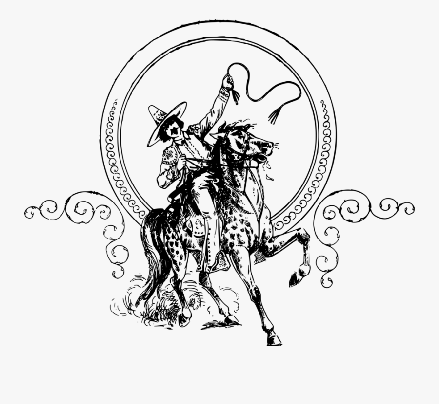 Art,monochrome Photography,artwork - Skeleton Cowboy On Horse, Transparent Clipart