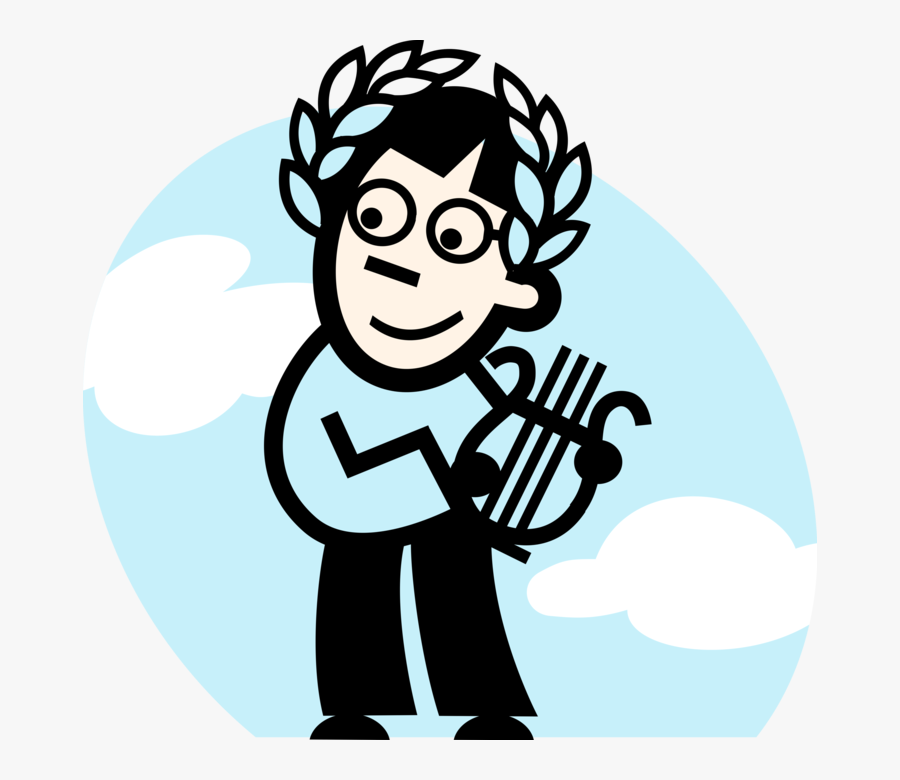 Vector Illustration Of Musician With Laurel Wreath - Person In Deep Thought, Transparent Clipart