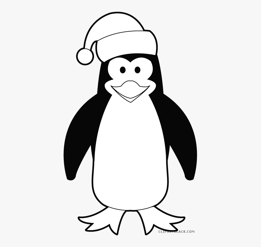 Transparent Santa Hat Clipart Outline - Christmas Penguin Clipart Black And White, Transparent Clipart