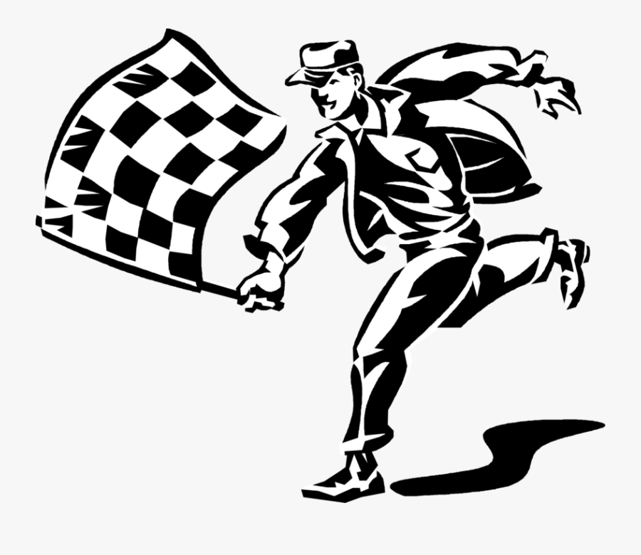 Motor Race Official With Checkered Flag - Transparent Png Racing Flag, Transparent Clipart