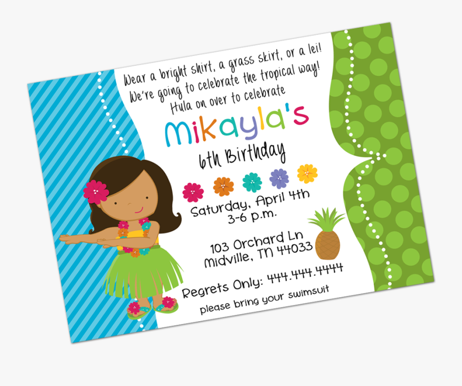 Luau Brunette Girl Digital Invitation Inktropolis Png - Illustration, Transparent Clipart