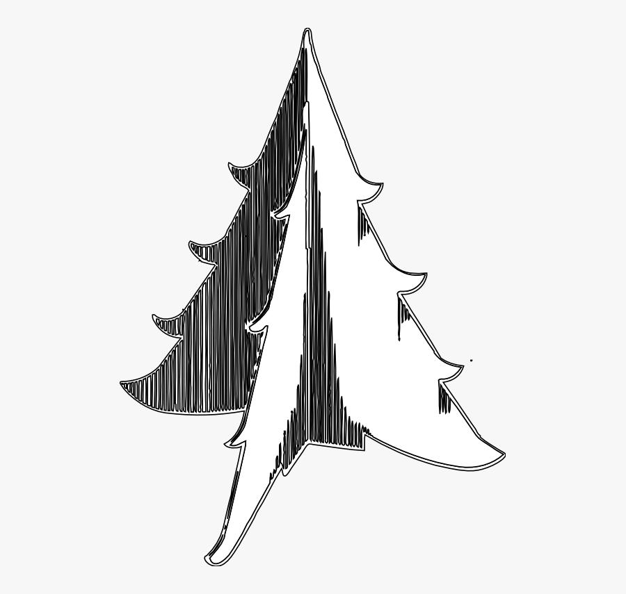 Christmas Tree 1 Black White Line Art Tatoo Tattoo - Illustration, Transparent Clipart