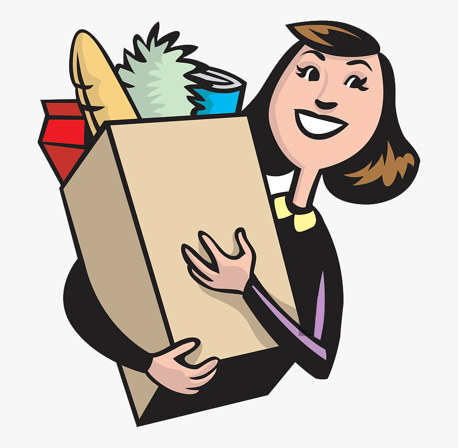 Grocery Store Shopping Bag Supermarket Clip Art - Lady With Groceries Clipart, Transparent Clipart