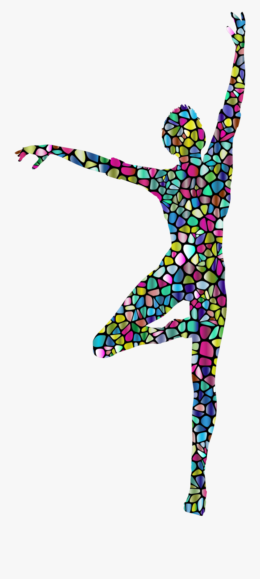 Polyprismatic Tiled Dancing Woman Silhouette With Background - Silhouette Transparent Background Dance Clip Art, Transparent Clipart