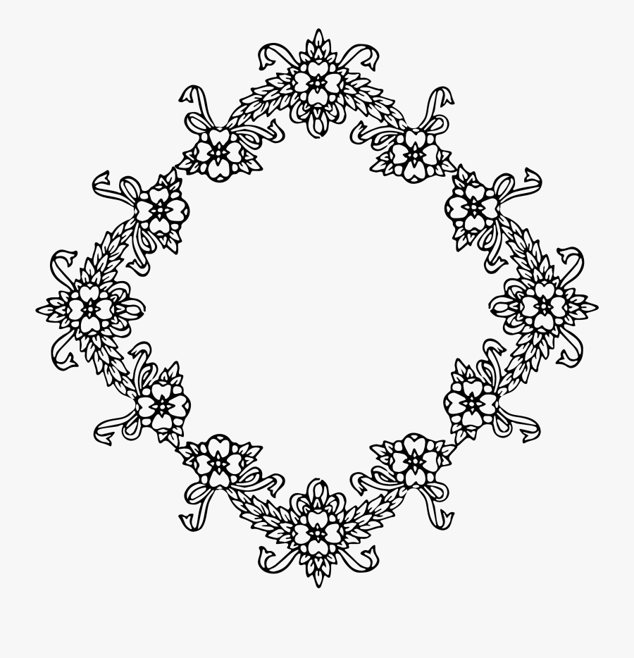 Floral Clip Art Frames Free Clipart Images - Square Flowers Wreath Clipart Black And White, Transparent Clipart