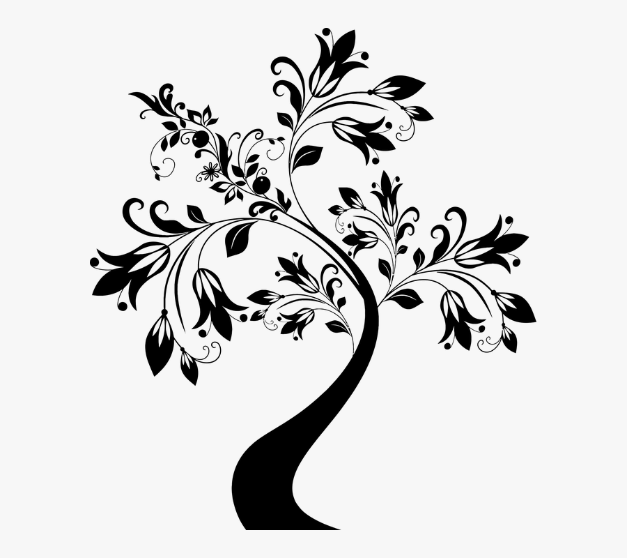 Decorative Floral Flourish Flower - Black And White Tree Clipart, Transparent Clipart