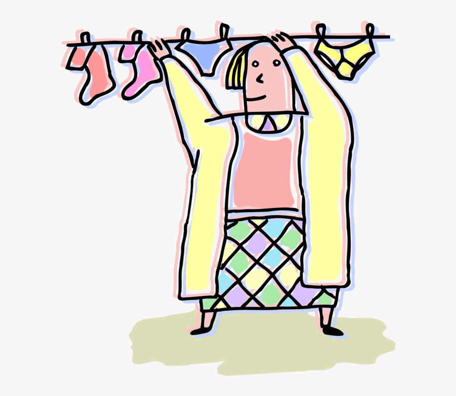 Vector Illustration Of Hanging Clothes Laundry On Clothesline, Transparent Clipart