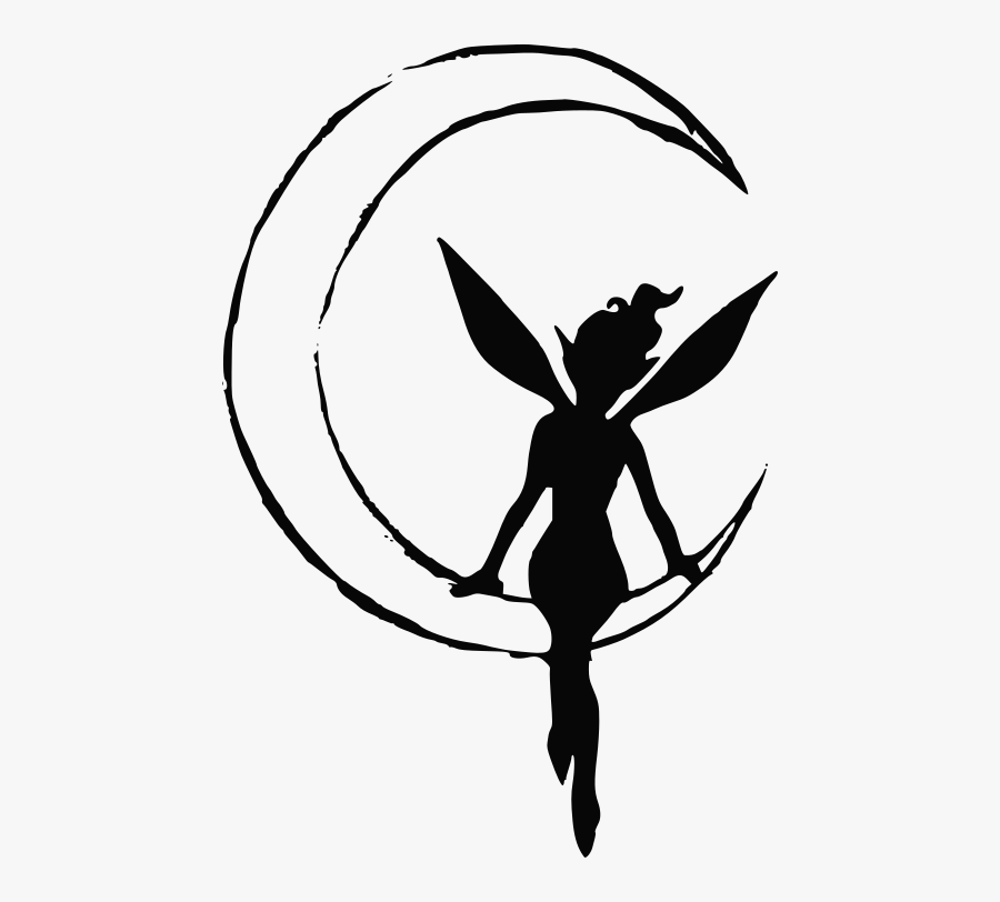 Fairy Silhouette And Moon Tattoo Clipart , Png Download - Fairy On Moon Tattoo, Transparent Clipart