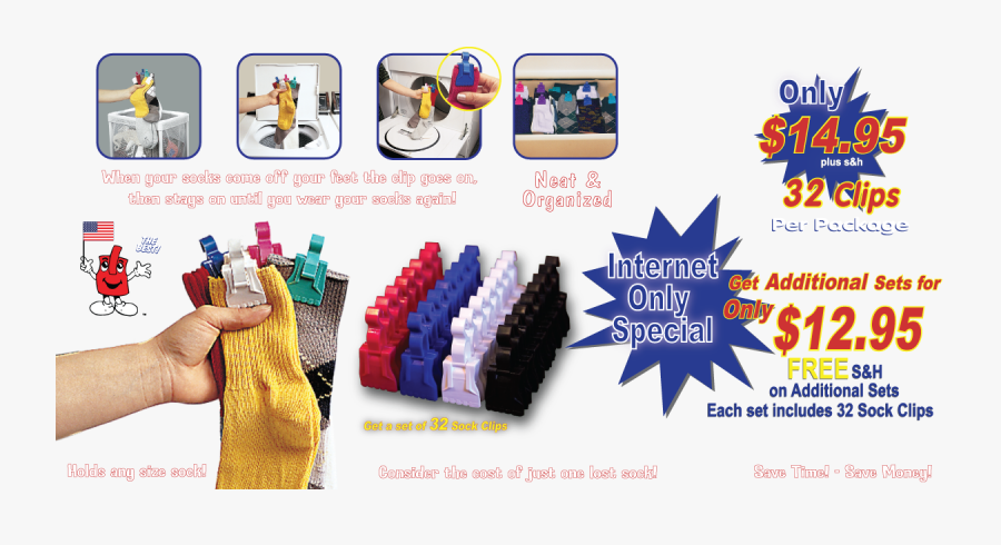 The Original Solution For Pairing, Matching And Lost - Sock Clip, Transparent Clipart