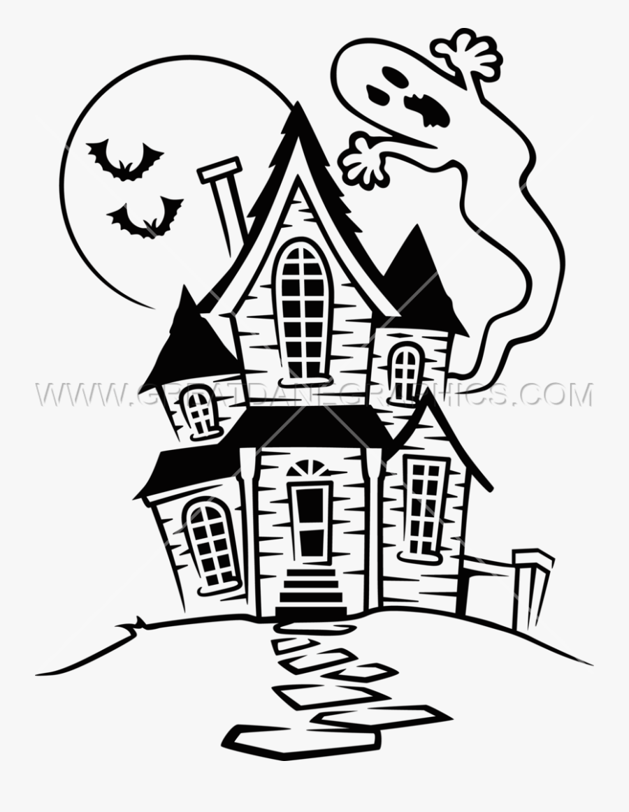 Haunted House Production Ready Artwork For T Shirt - Drawing Of A Haunted House, Transparent Clipart
