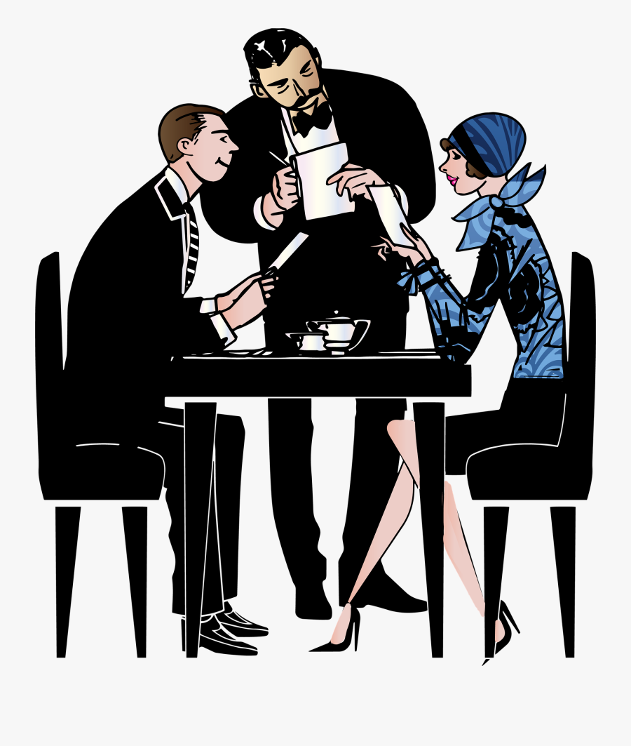 Flapper Couple Restaurant Menu Waiter 1920"s - Go To A Restaurant Drawing, Transparent Clipart