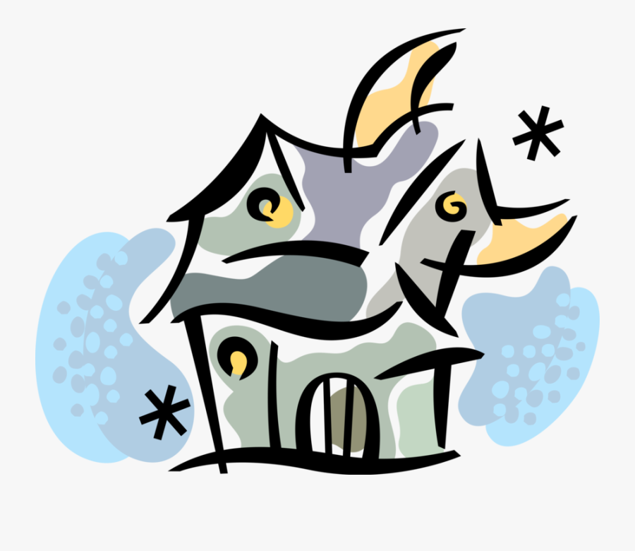 Vector Illustration Of Halloween Haunted House At Night - Spanish Class Clipart, Transparent Clipart