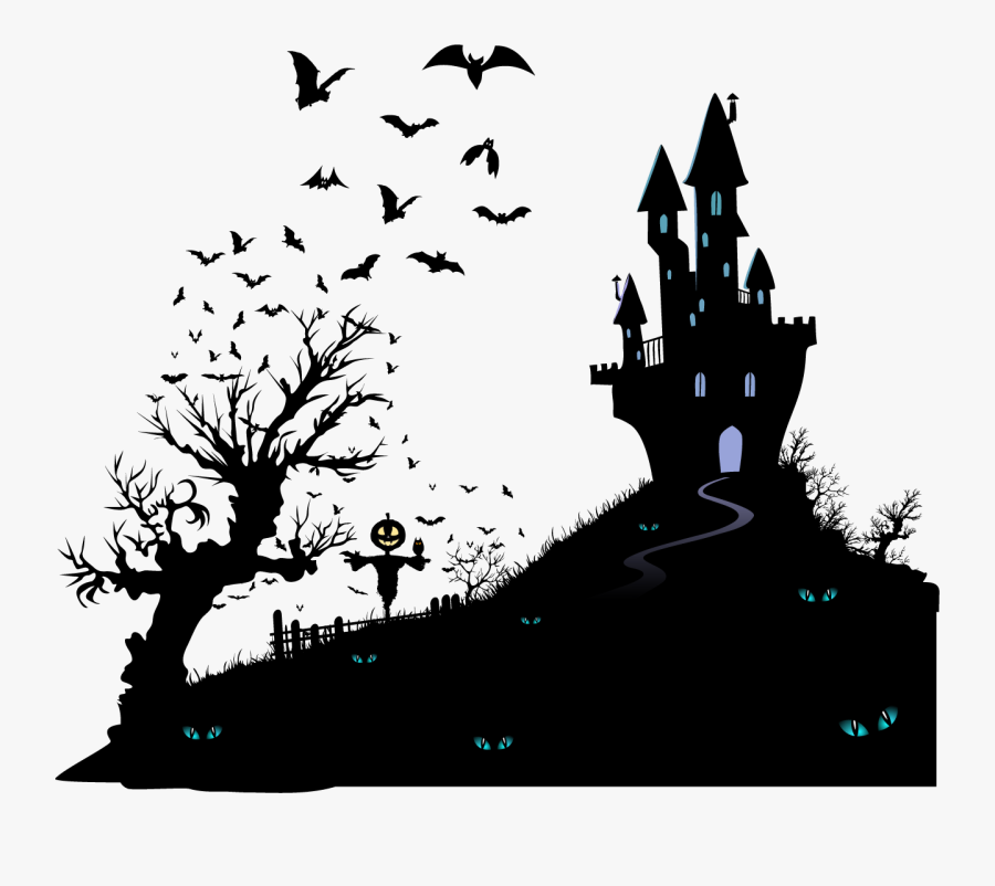 Housewarming Party Halloween Wedding Invitation Moving - Haunted House Silhouette Png, Transparent Clipart