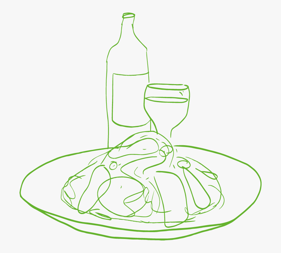 An Illustration Of A Plate Of Food With A Wine Bottle, Transparent Clipart